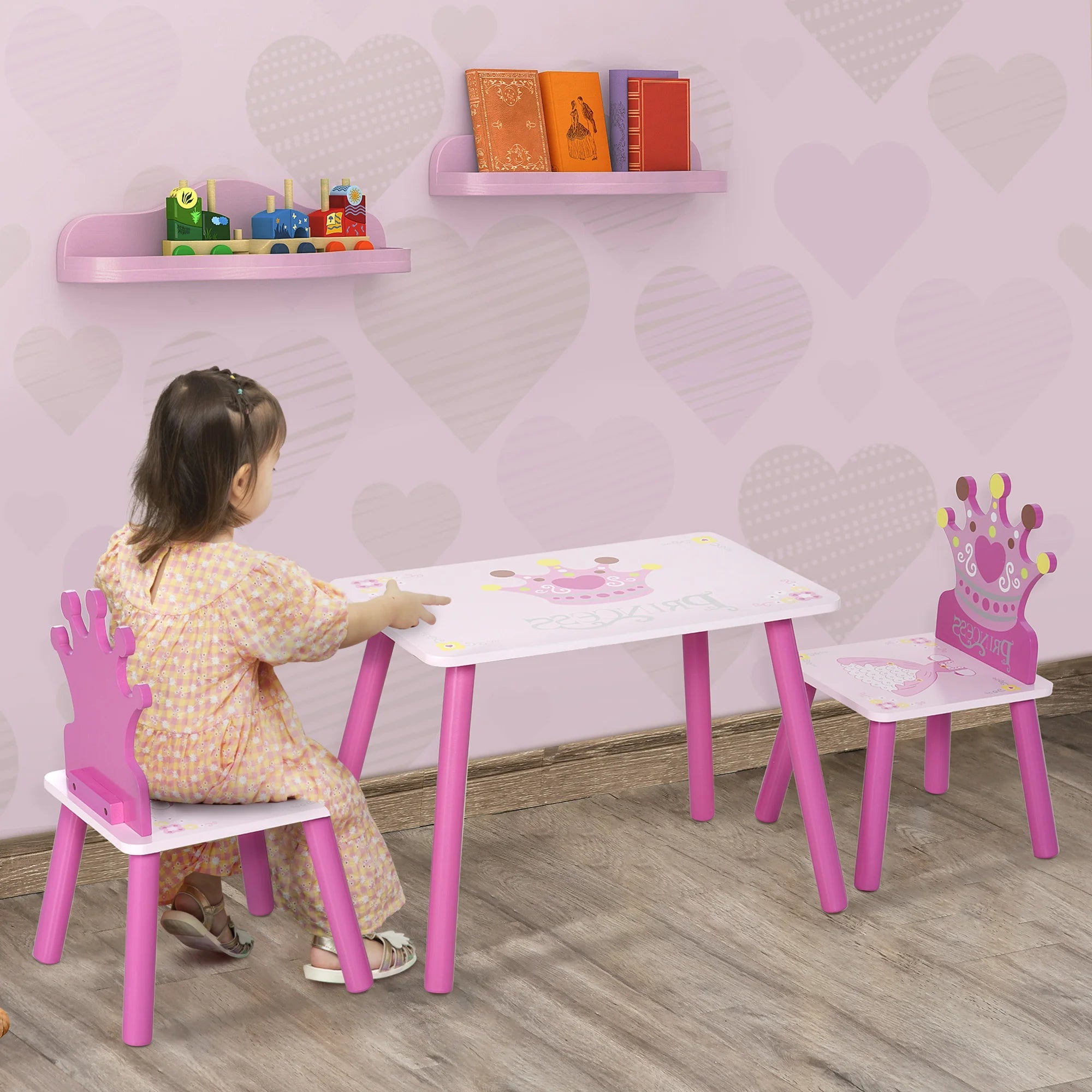 Triple Piece Collection Children's Wood Table Seat with Crown Pattern - silverfoxgoods